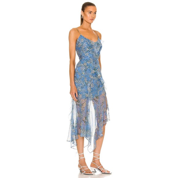 VERONICA BEARD Avenel Silk Ruffle Dress in Blue Sz 0 - Picture 7 of 15